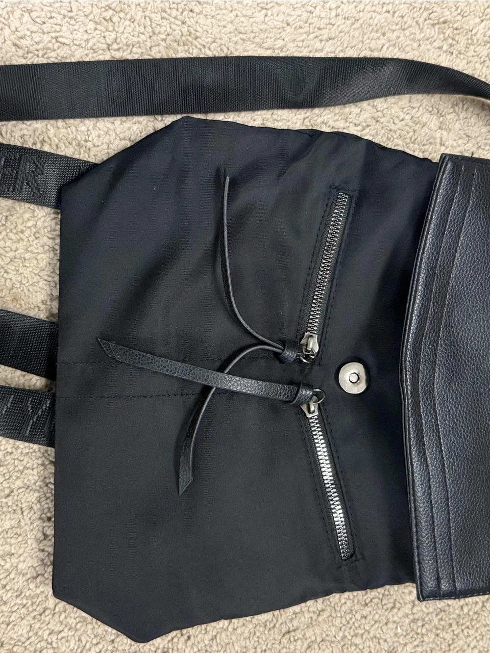 Botkier Black Nylon & Leather Flap Backpack